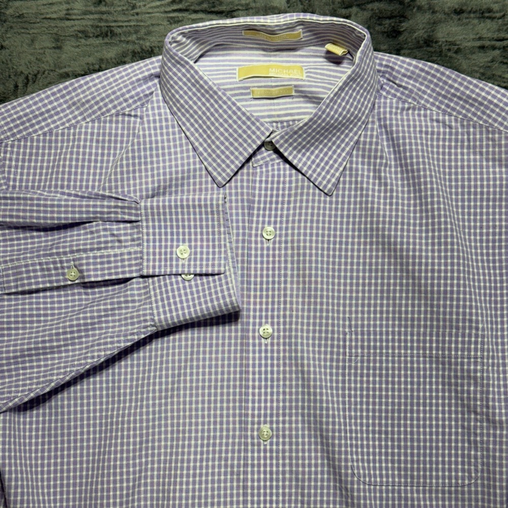 Michael Kors Button Down Shirt Men XXL Purple Gingham Regular Fit 18 36/37